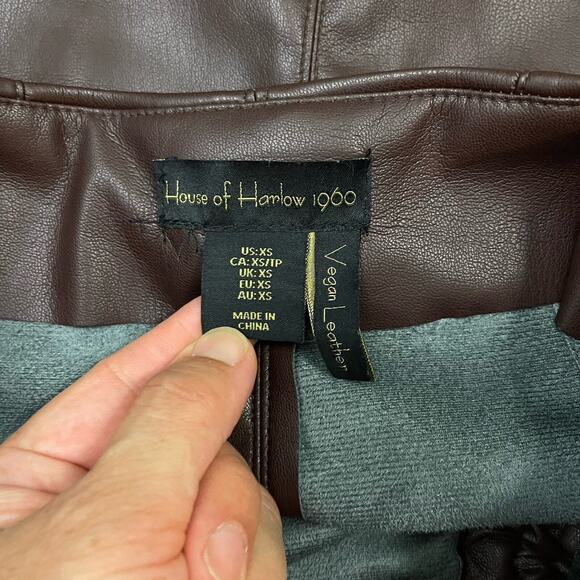 House of Harlow Faux Leather Pencil Skirt Ruched Side Slit XS Chocolate Brown - Picture 6 of 10